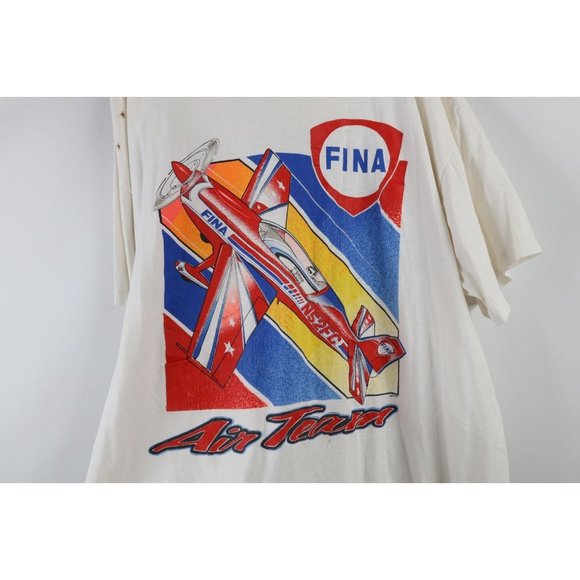 Vintage 90s Streetwear XL Distressed FINA Air Team Spell Out T-Shirt White USA - Picture 7 of 11